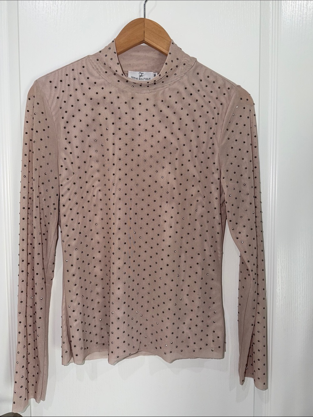 Ferne Boutique shine bright like a diamond tan  Mock Neck Long Sleeve Top medium